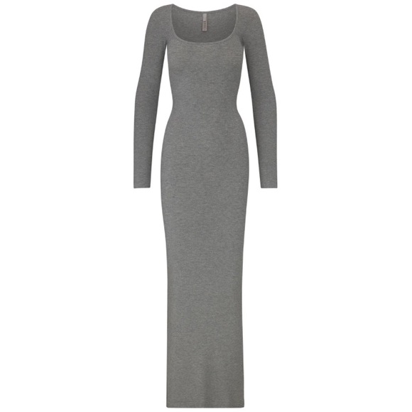 SKIMS SOFT LOUNGE LONG SLEEVE DRESS HEATHER GREY - Picture 7 of 11
